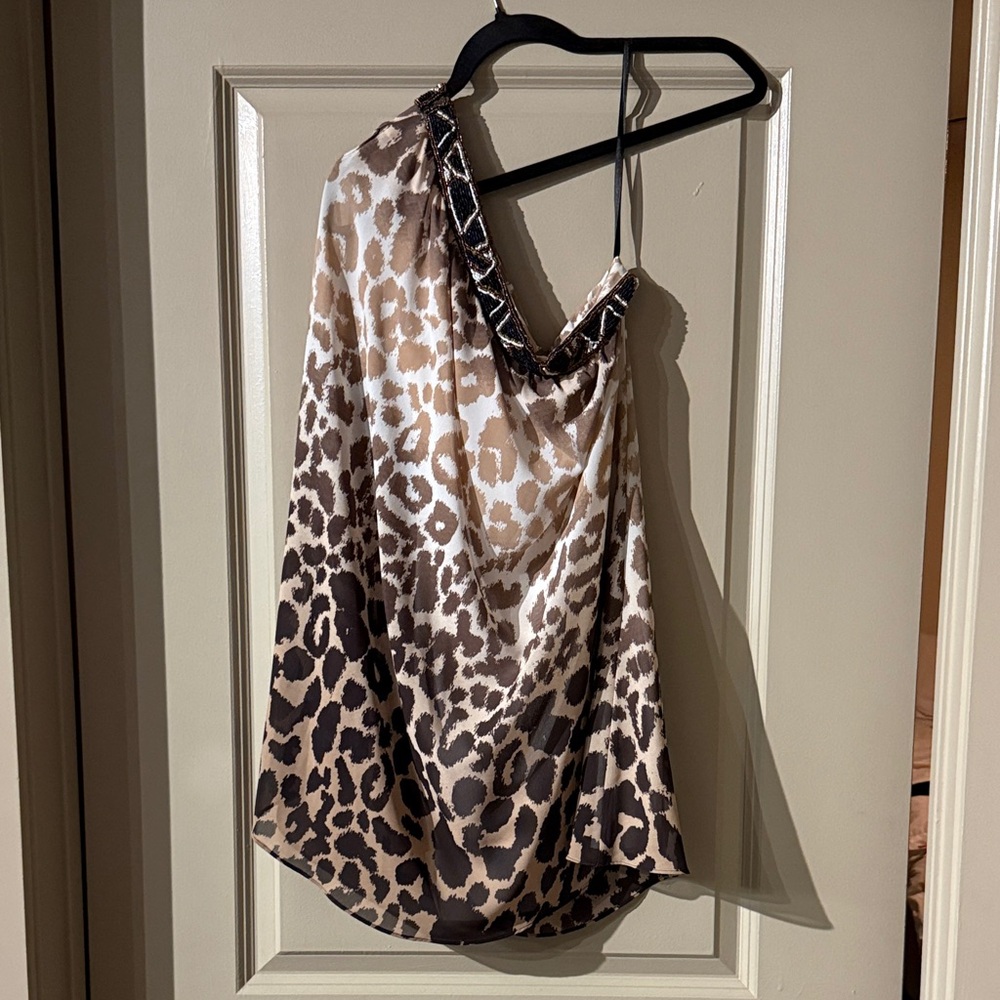 Bebe Leopard Print One-Shoulder Dress